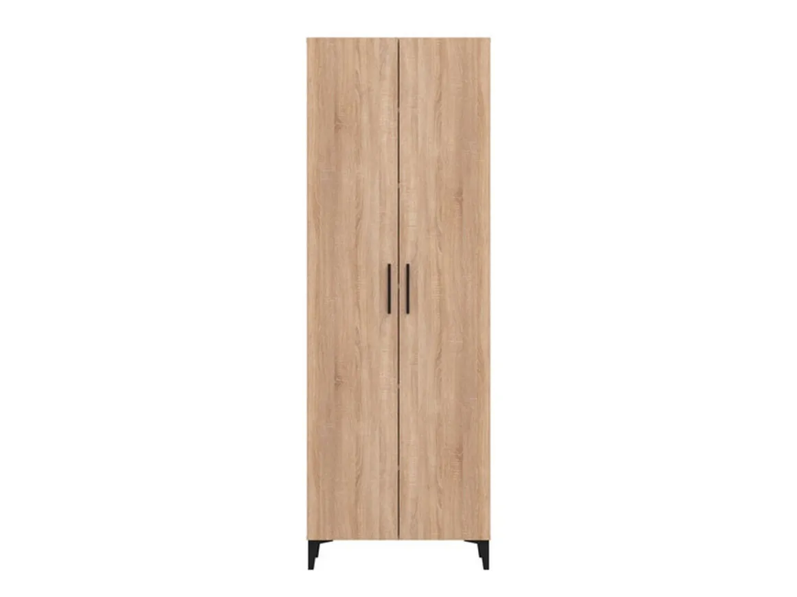Scarpiera Marrone Rovere Nero 5 Ripiani 2 Ante 67.5x35x195h cm, kit Fissaggio a Muro Incluso - Ciminna