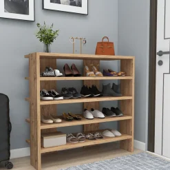 Scarpiere > Dmora Scarpiera 16 Paia 5 Ripiani 76x31x72h cm, 4 Vani - Offida Marrone Rovere Nodi