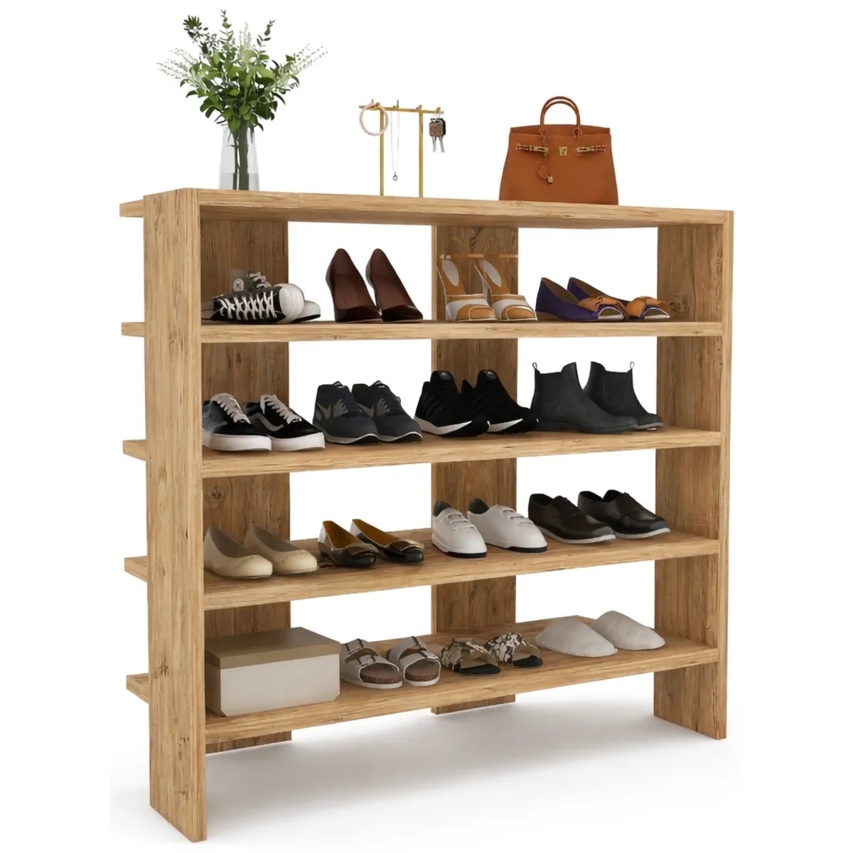 Scarpiere > Dmora Scarpiera 16 Paia 5 Ripiani 76x31x72h cm, 4 Vani - Offida Marrone Rovere Nodi