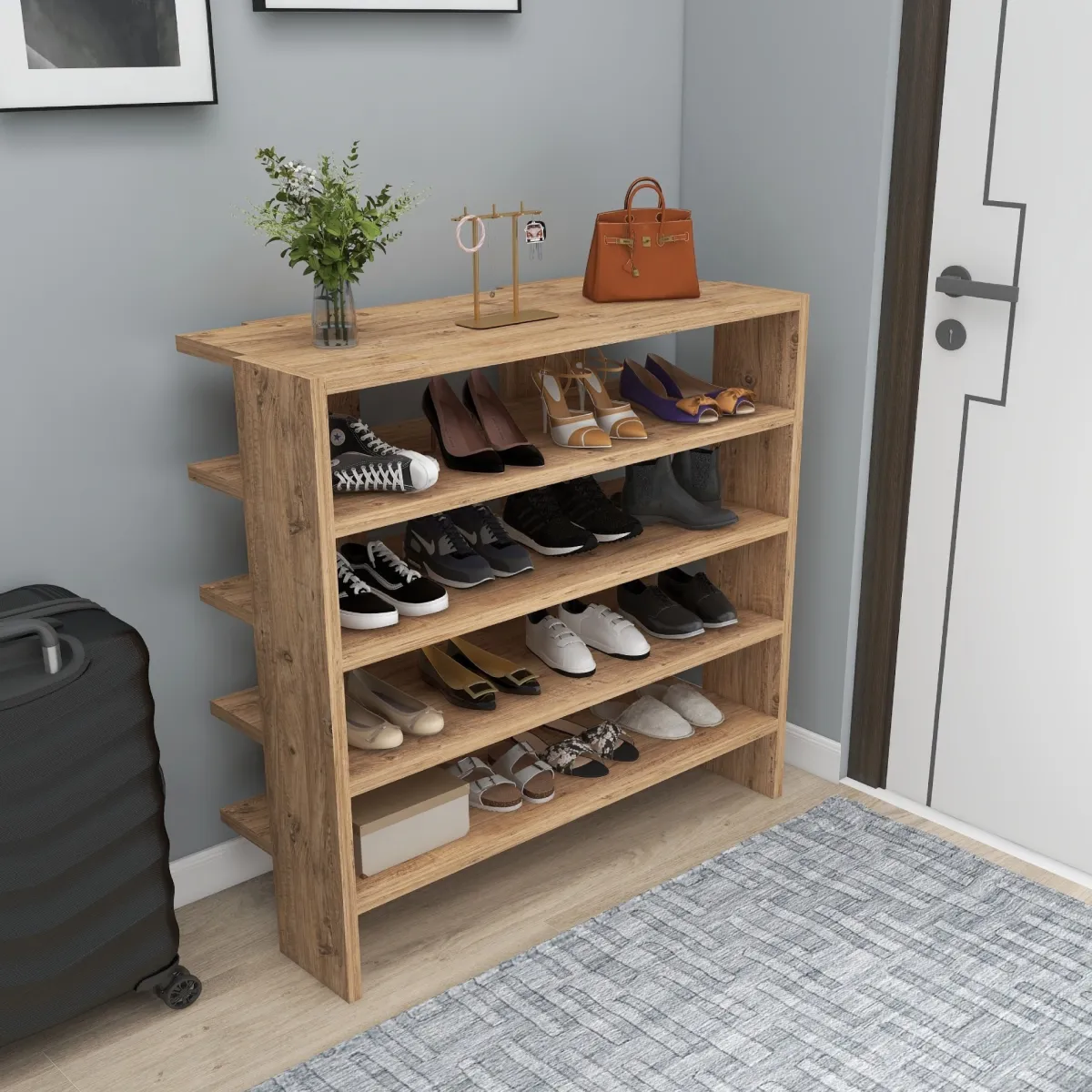 Scarpiere > Dmora Scarpiera 16 Paia 5 Ripiani 76x31x72h cm, 4 Vani - Offida Marrone Rovere Nodi