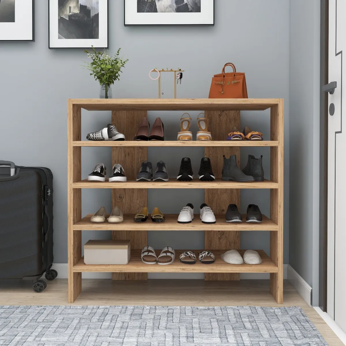 Scarpiere > Dmora Scarpiera 16 Paia 5 Ripiani 76x31x72h cm, 4 Vani - Offida Marrone Rovere Nodi