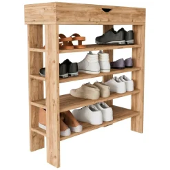 Scarpiere > Dmora Scarpiera 6 Ripiani 2 Ante 60x33x191.5h cm, Maniglie Incluse - Delizia Marrone Rovere Nodi