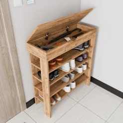 Scarpiere > Dmora Scarpiera 6 Ripiani 2 Ante 60x33x191.5h cm, Maniglie Incluse - Delizia Marrone Rovere Nodi