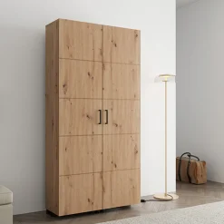 Scarpiere > Dmora Scarpiera Marrone Rovere Nodi Nero 6 Ripiani 2 Ante 92x33x113h cm, Ante con Doppia Capienza, Apertura con Ruote - Ystad Nero, Marrone Rovere Nodi