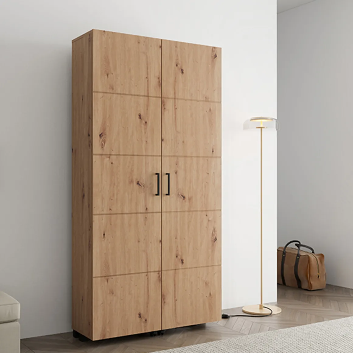 Scarpiera Marrone Rovere Nodi Nero 15 Ripiani 2 Ante 92x33x185h cm, Ante con Doppia Capienza, Apertura con Ruote - Bled