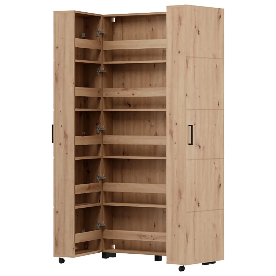 Scarpiera Marrone Rovere Nodi Nero 15 Ripiani 2 Ante 92x33x185h cm, Ante con Doppia Capienza, Apertura con Ruote - Bled