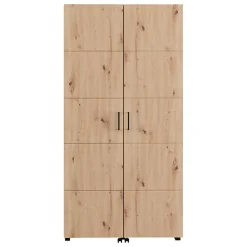 Scarpiera Marrone Rovere Nodi Nero 15 Ripiani 2 Ante 92x33x185h cm, Ante con Doppia Capienza, Apertura con Ruote - Bled