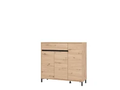 Scarpiera Marrone Rovere Nodi Nero un Cassetto 6 Ripiani 118.5x40x109.5h cm, 3 Ante - Orotelli