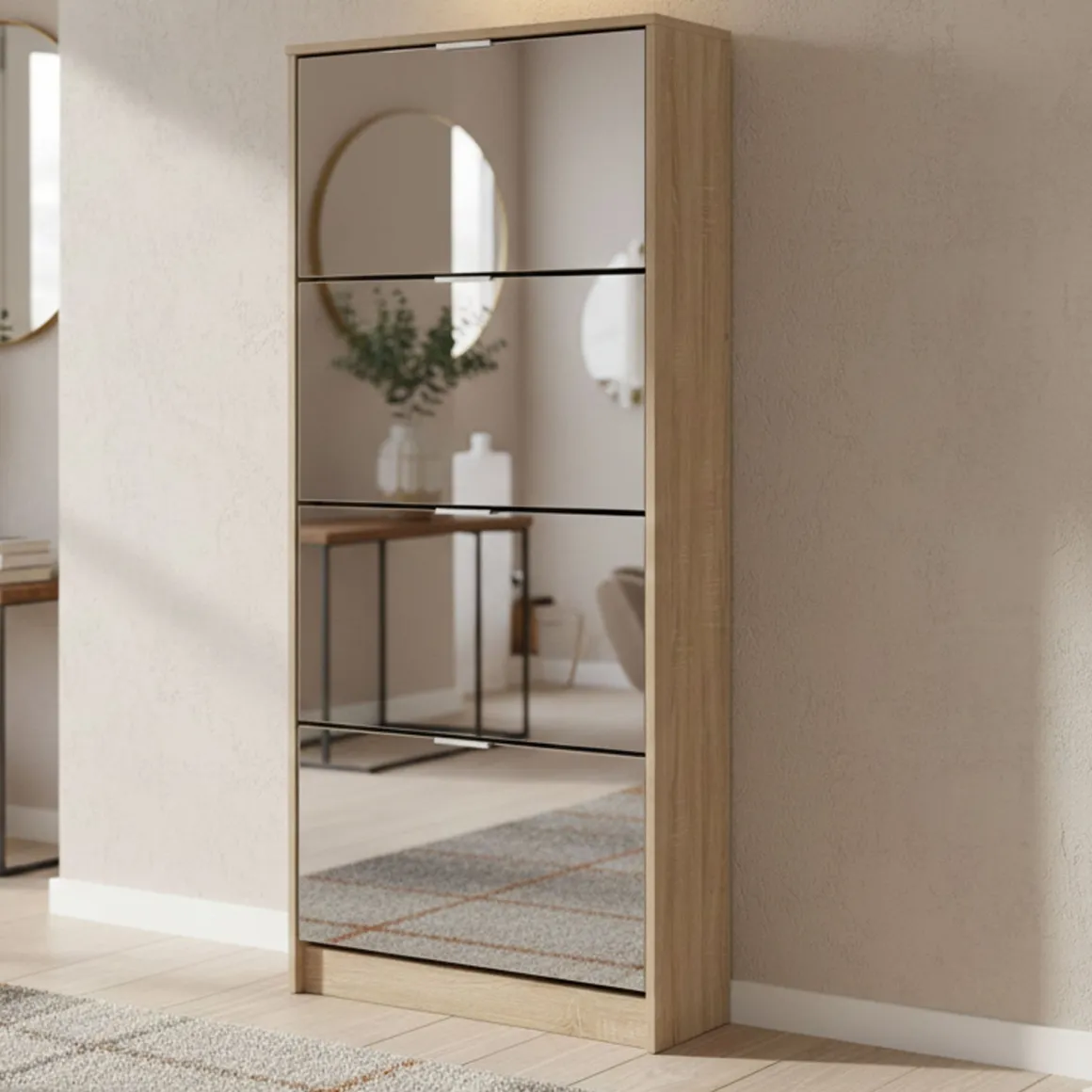 Scarpiera Marrone Rovere 8 Ripiani 8 Vani 67x28x155.5h cm, 4 Ante - Pentone