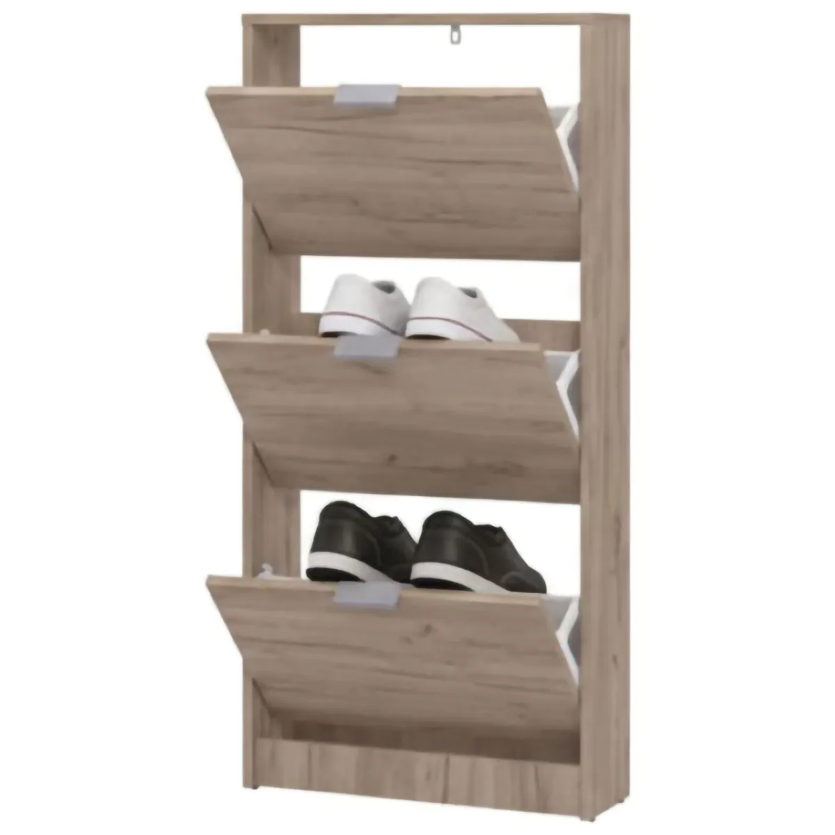 Scarpiere > Dmora Scarpiera 3 Ripiani 3 Ante 58x18x119h cm, Maniglie Incluse - Melle Marrone Rovere scuro