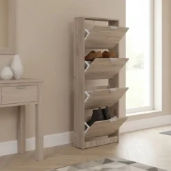 Scarpiere > Dmora Scarpiera un Ripiano 5 Ante 58x18x191.5h cm, kit Fissaggio a Muro Incluso - Capriolo Marrone Rovere scuro