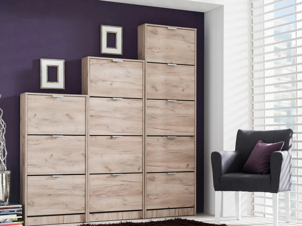 Scarpiere > Dmora Scarpiera un Ripiano 5 Ante 58x18x191.5h cm, kit Fissaggio a Muro Incluso - Capriolo Marrone Rovere scuro