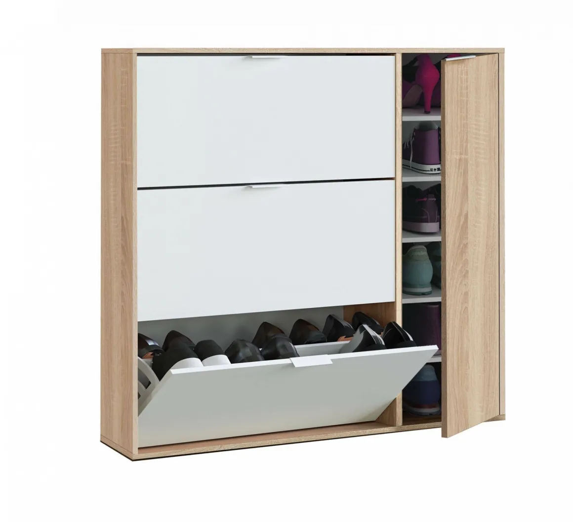 Scarpiera moderna 4 ante rovere e bianca 106x115h cm - Ammour