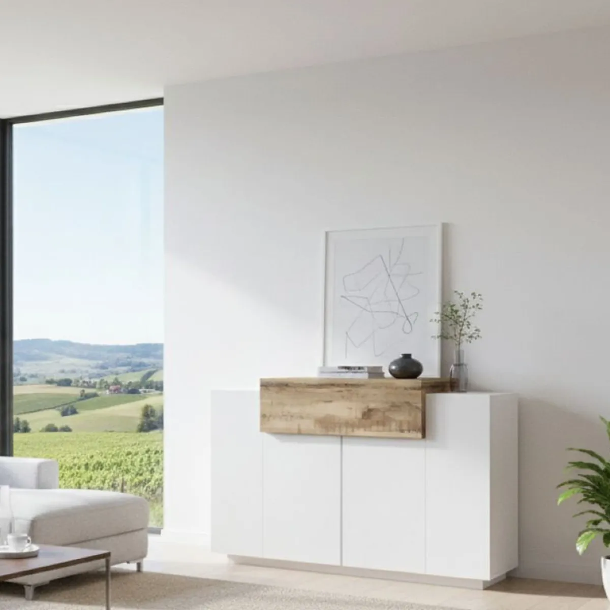 Bagno|Scarpiere > Dmora Scarpiera moderna bianca lucida e acero 120x86h cm - Aristotle Marrone Acero, Bianco Lucido
