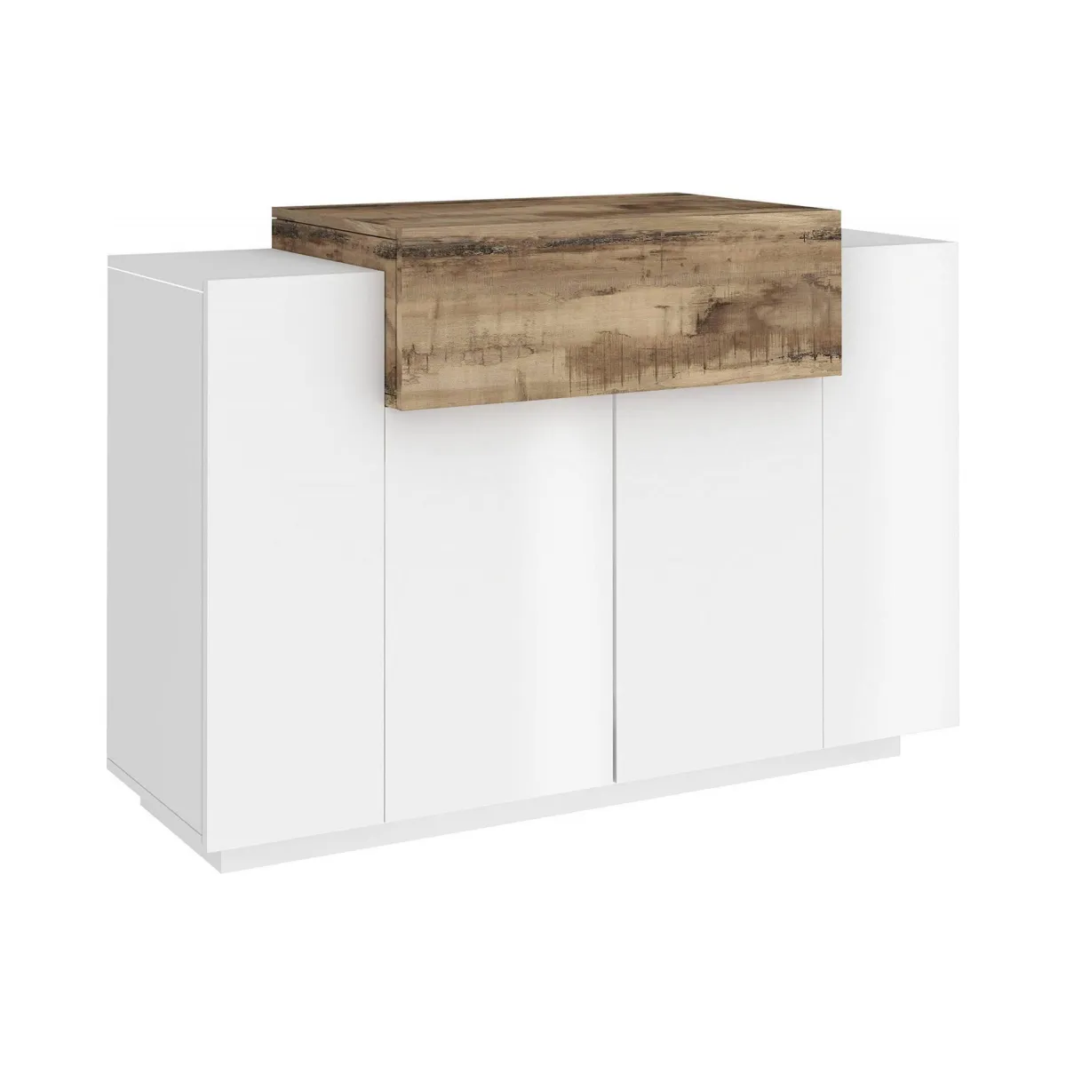 Bagno|Scarpiere > Dmora Scarpiera moderna bianca lucida e acero 120x86h cm - Aristotle Marrone Acero, Bianco Lucido