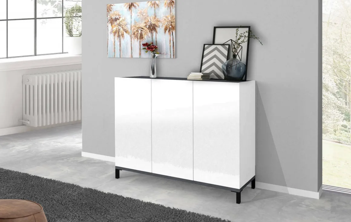 Scarpiera Modesta, cm 120x40h80, Bianco lucido e Ardesia