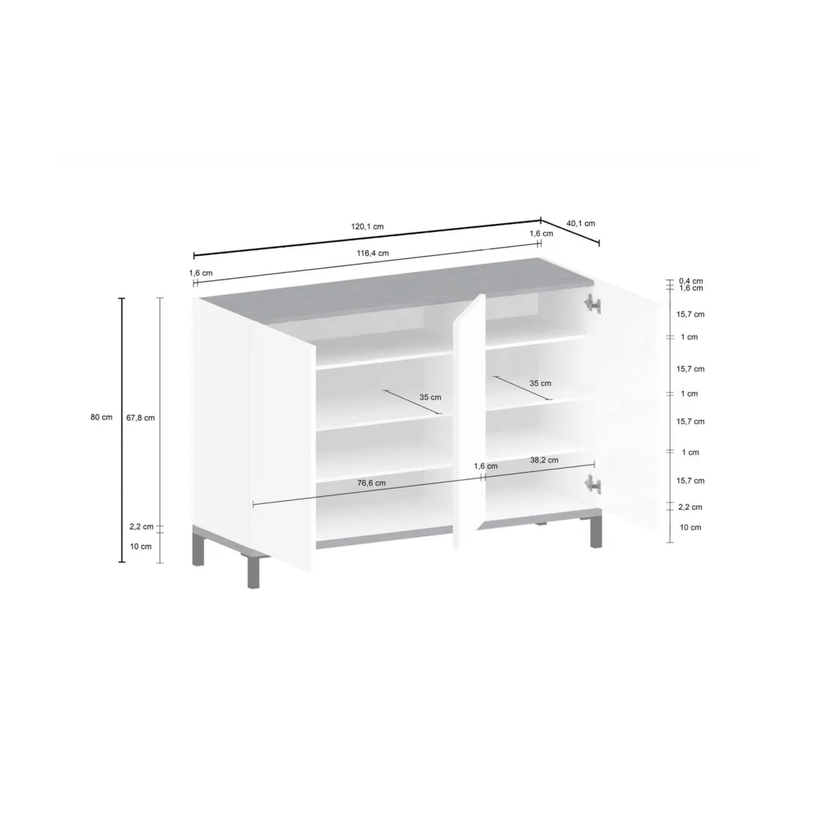 Scarpiera Modesta, cm 120x40h80, Bianco lucido e Ardesia