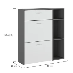 Scarpiera Nero Antracite Bianco 90x26x102h cm, un Cassetto - Samassi