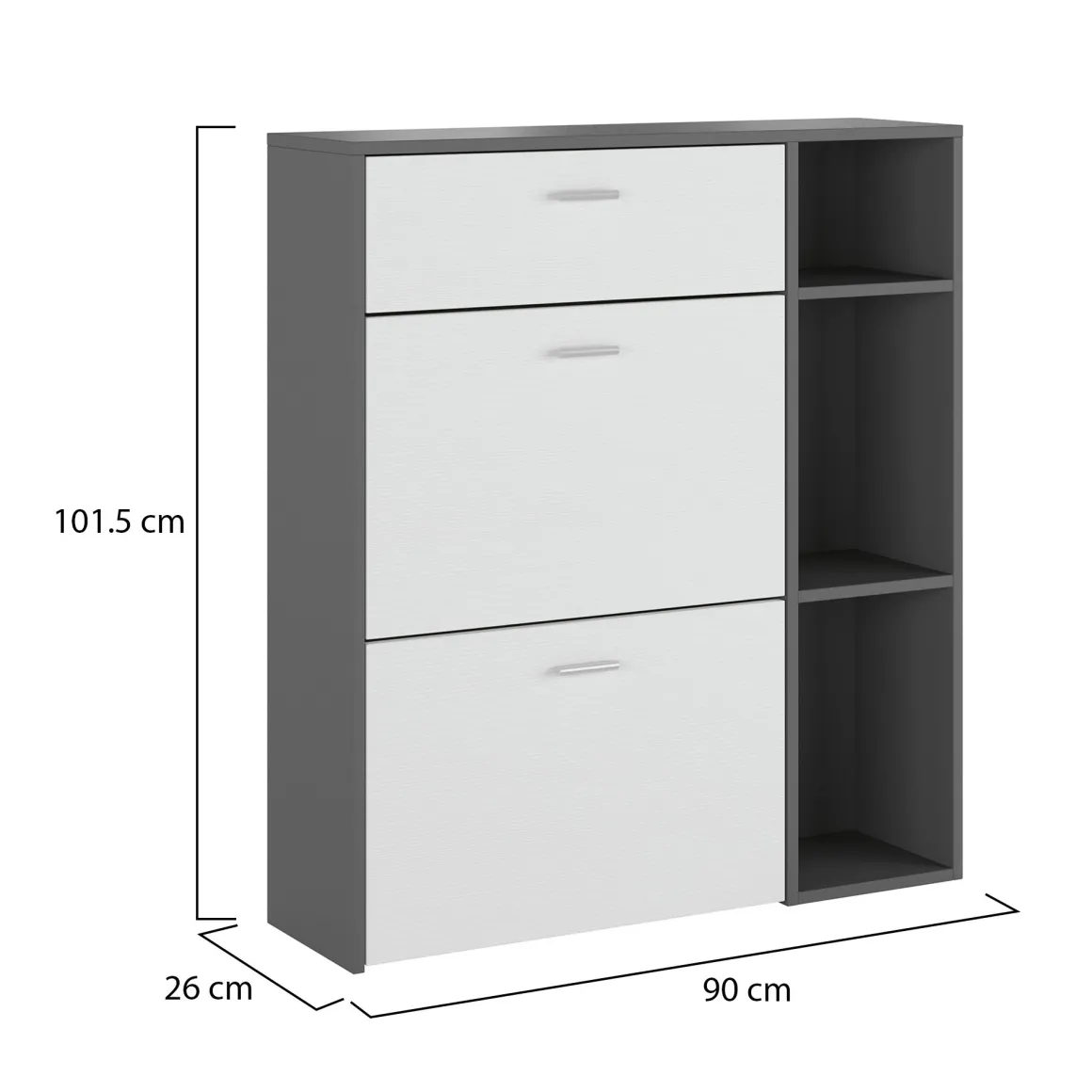 Scarpiera Nero Antracite Bianco 90x26x102h cm, un Cassetto - Samassi