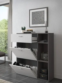 Scarpiera Nero Antracite Bianco 90x26x102h cm, un Cassetto - Samassi