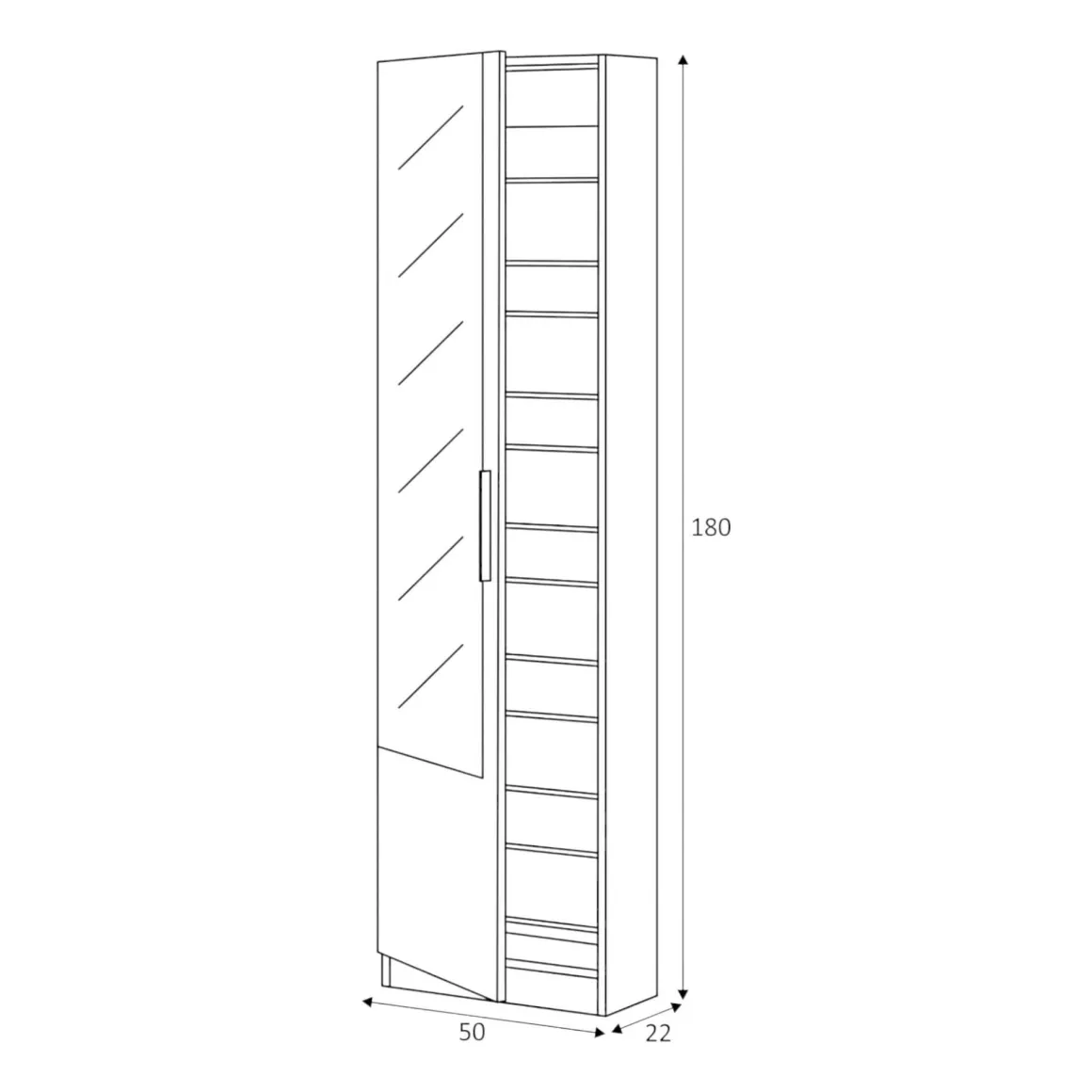 Scarpiera 16 paia bianca 50x180h cm 1 anta specchio - Euro