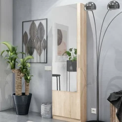 Bagno|Scarpiere > Dmora Scarpiera 16 paia rovere 50x180h cm con specchio - Euro Marrone Rovere