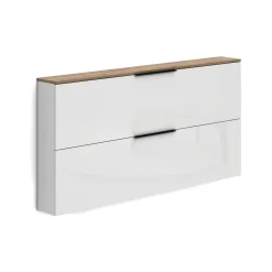 Scarpiere > Dmora Scarpiera sospesa 2 ante bianca lucida e rovere 160x80h cm - Achiko Marrone Rovere, Bianco Lucido