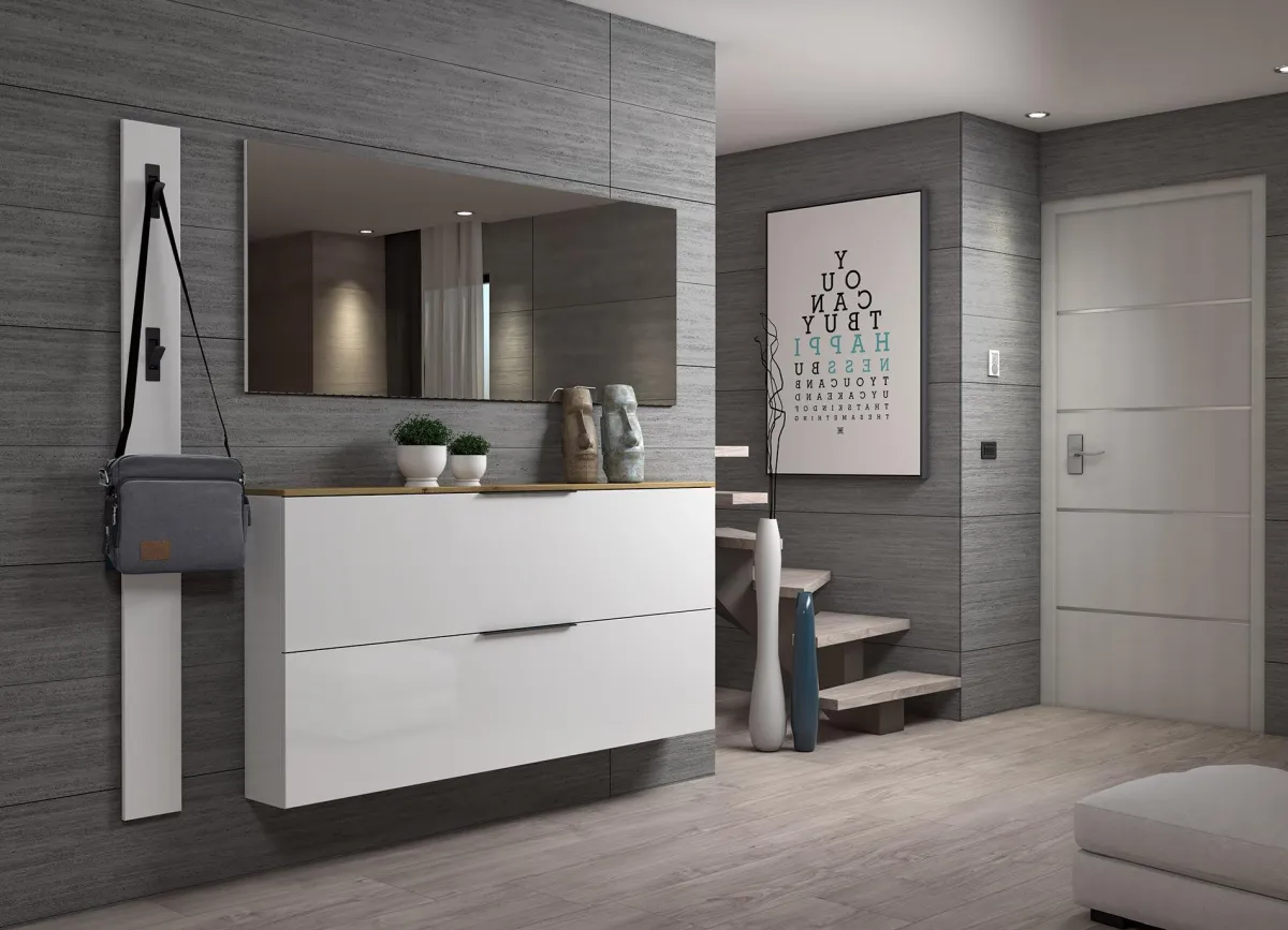 Scarpiere > Dmora Scarpiera sospesa 2 ante bianca lucida e rovere 160x80h cm - Achiko Marrone Rovere, Bianco Lucido