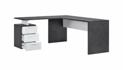 Ufficio|Camera Da Letto > Dmora Scrivania angolare ardesia e bianca lucida 180x60cm con 3 cassetti - Ascuby Bianco Lucido, Grigio Ardesia