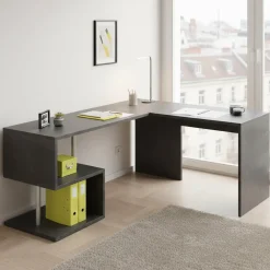 Ufficio|Camera Da Letto > Dmora Scrivania angolare ardesia 180x90cm con 3 cassetti - Leonilda Grigio Ardesia