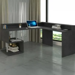 Ufficio|Camera Da Letto > Dmora Scrivania angolare ardesia 180x93cm con supporto computer - Adelma Grigio Ardesia