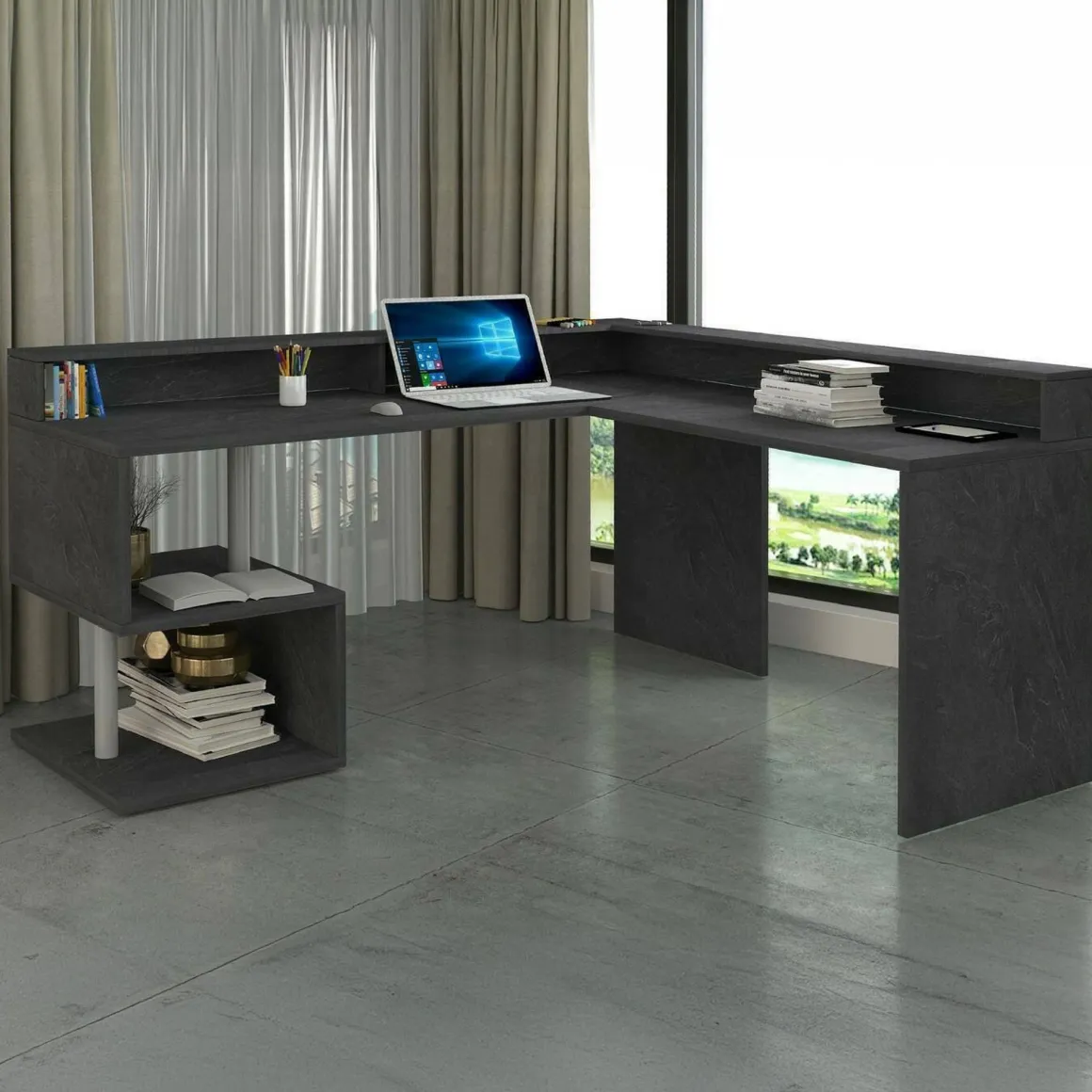 Scrivania angolare ardesia 180x93cm con porta pc - Auletta