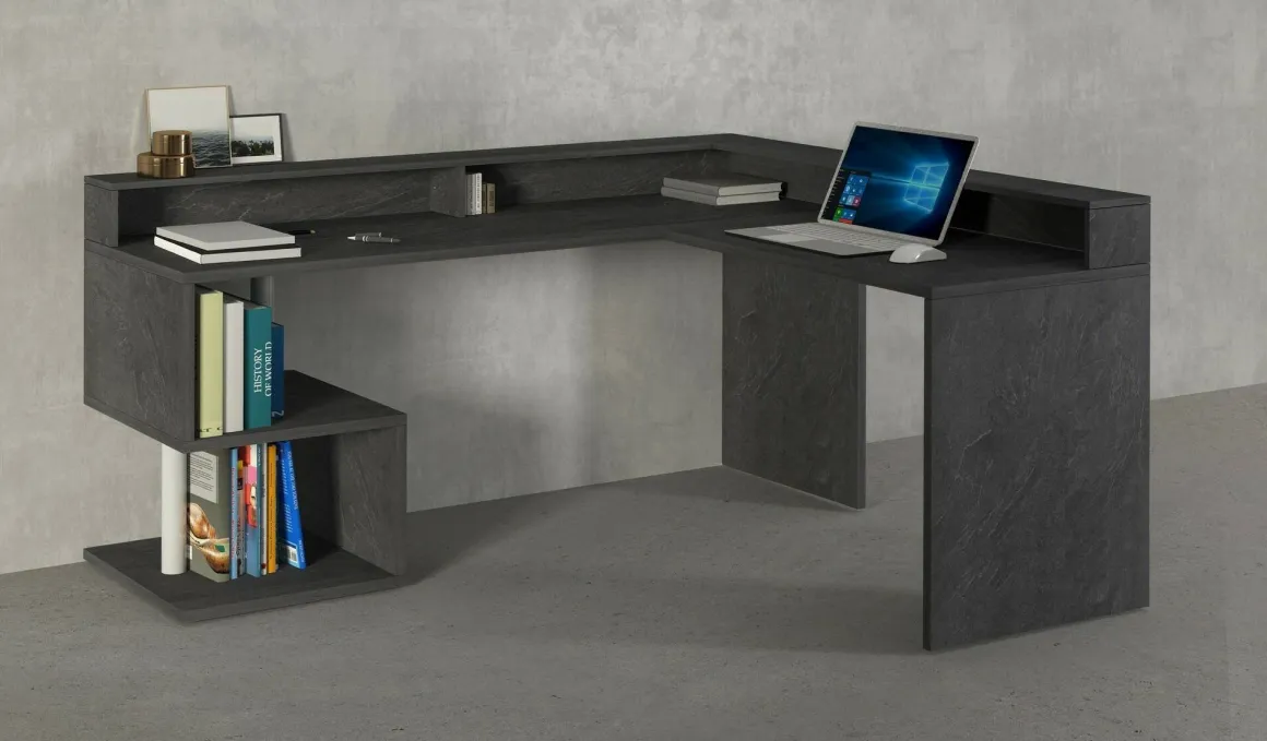 Scrivania angolare ardesia 180x93cm con porta pc - Auletta