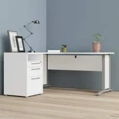 Scrivanie > Dmora Scrivania angolare bianca e grigia 159x150cm in legno - Estongch Grigio, Bianco