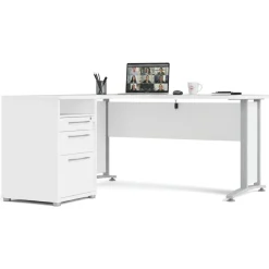 Scrivanie > Dmora Scrivania angolare bianca e grigia 159x150cm in legno - Estongch Grigio, Bianco