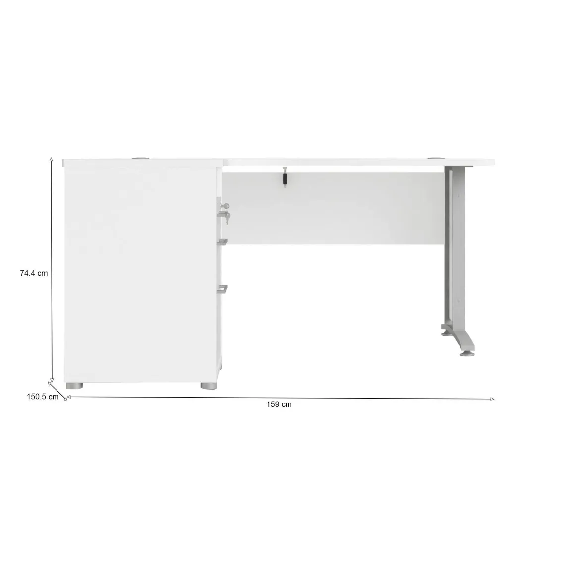 Scrivania angolare bianca e grigia 159x150cm con 3 cassetti - Alfango