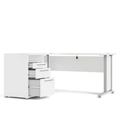 Scrivania angolare bianca e grigia 159x150cm con 3 cassetti - Alfango