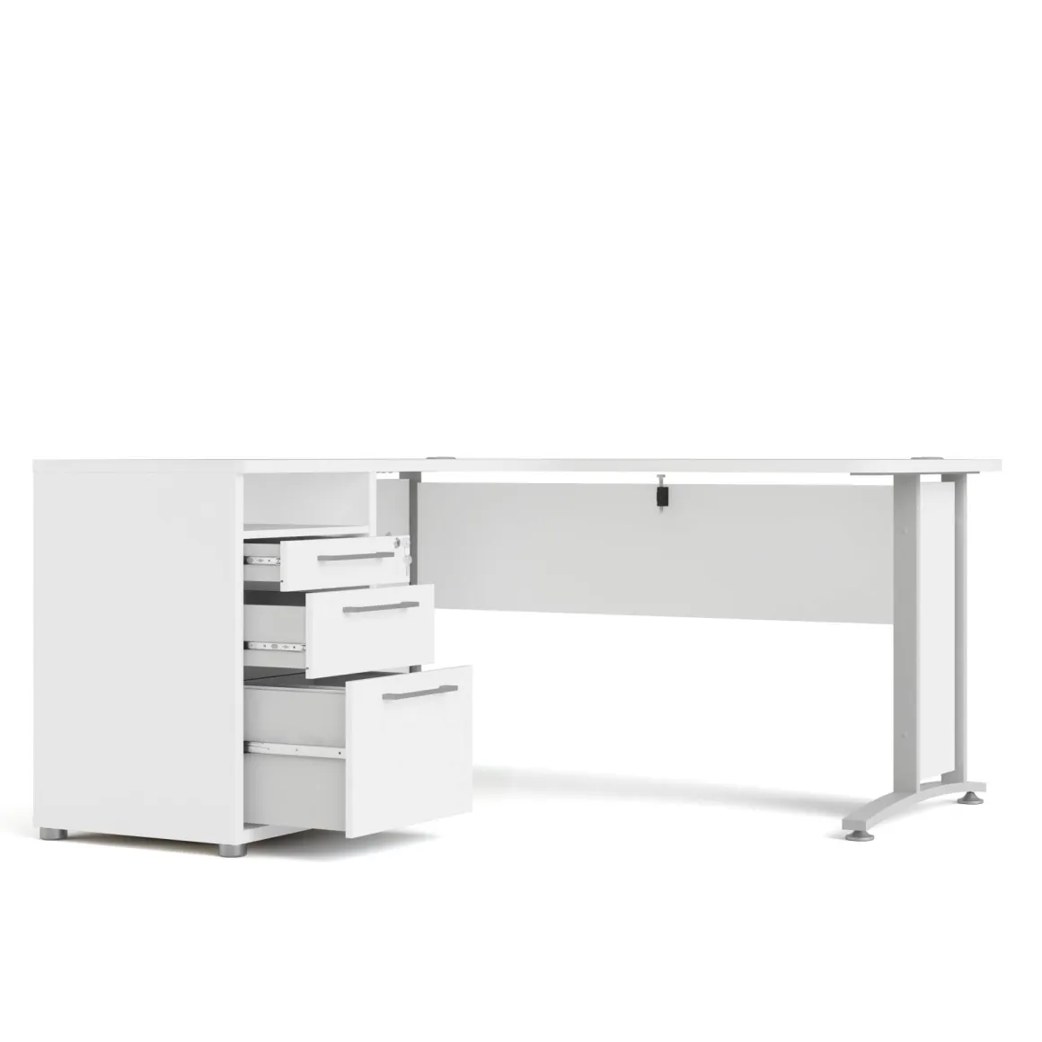 Scrivania angolare bianca e grigia 159x150cm con 3 cassetti - Alfango