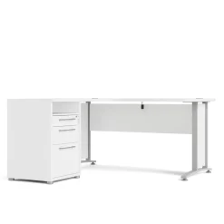 Scrivania angolare bianca e grigia 159x150cm con 3 cassetti - Alfango