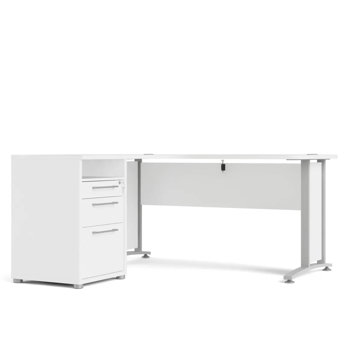 Scrivania angolare bianca e grigia 159x150cm con 3 cassetti - Alfango