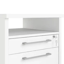 Scrivania angolare bianca e grigia 159x150cm con 3 cassetti - Alfango