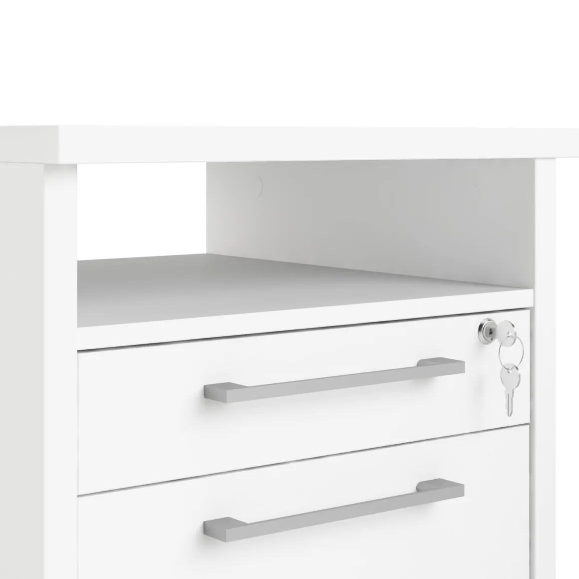 Scrivania angolare bianca e grigia 159x150cm con 3 cassetti - Alfango