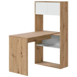 Scrivania angolare bianca e legno 108x140cm con libreria - Apogee