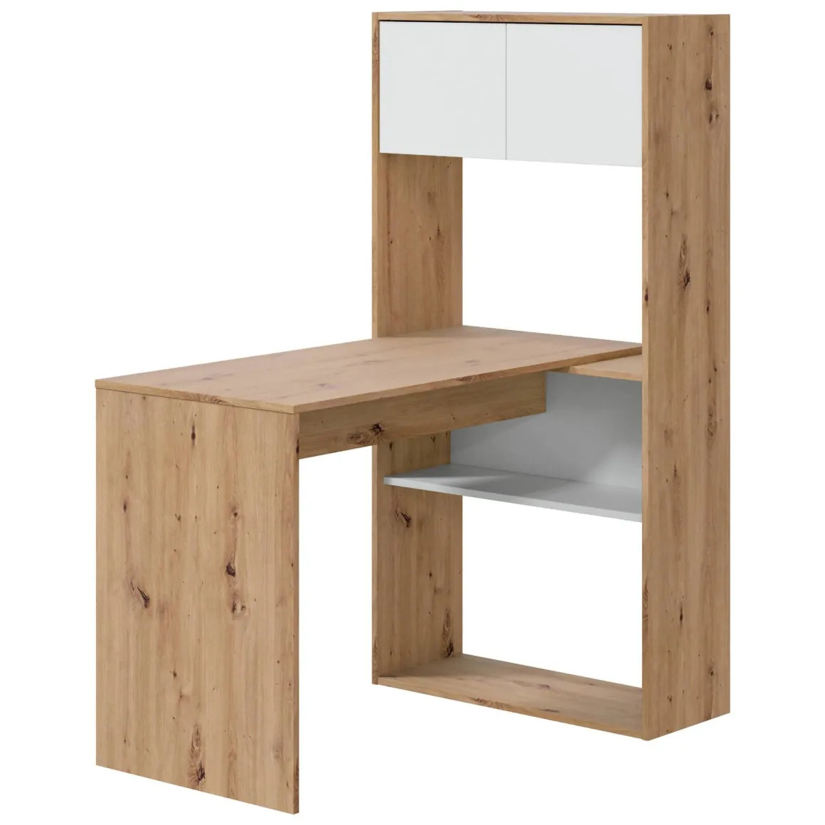 Scrivania angolare bianca e legno 108x140cm con libreria - Apogee