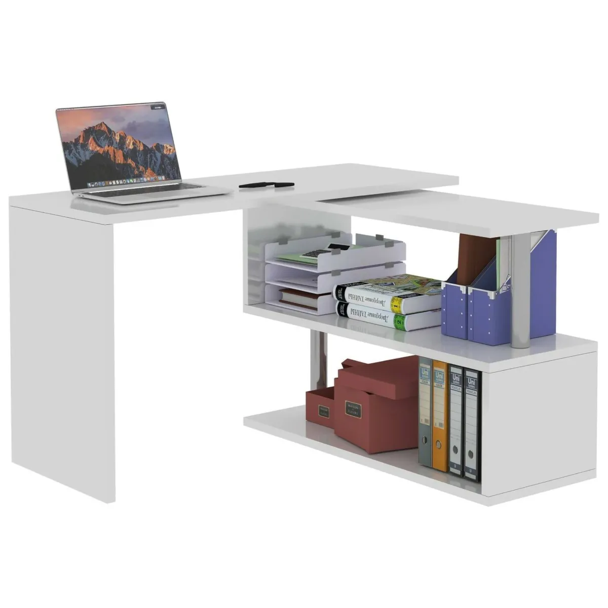 Ufficio|Camera Da Letto > Dmora Scrivania angolare bianca lucida 120x50cm con 2 cassetti - Topazio Bianco Lucido