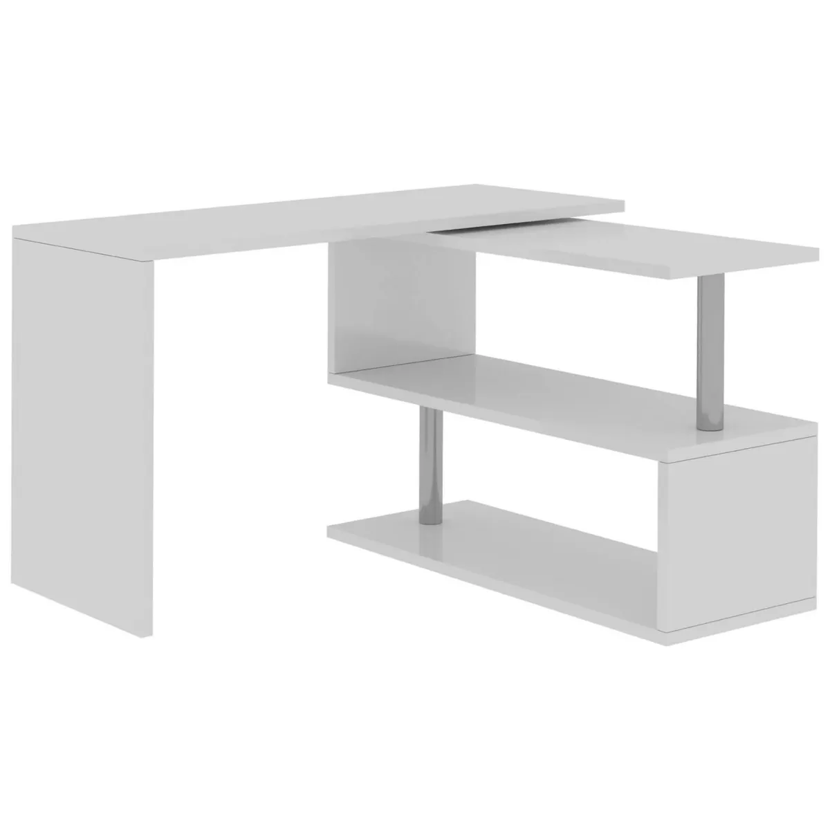 Ufficio|Camera Da Letto > Dmora Scrivania angolare bianca lucida 120x50cm con 2 cassetti - Topazio Bianco Lucido