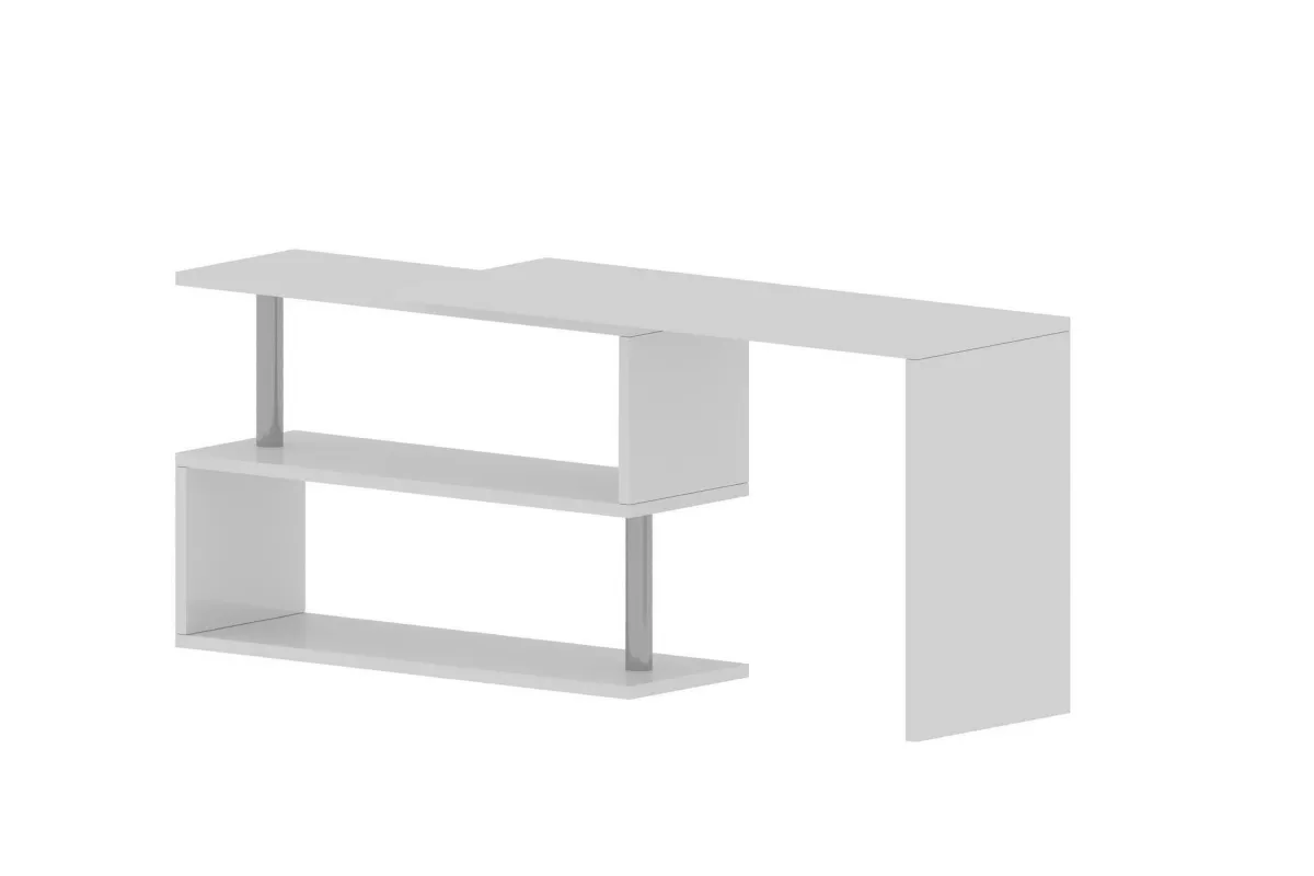Ufficio|Camera Da Letto > Dmora Scrivania angolare bianca lucida 120x50cm con 2 cassetti - Topazio Bianco Lucido