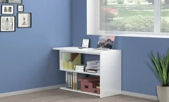 Ufficio|Camera Da Letto > Dmora Scrivania angolare bianca lucida 120x50cm con 2 cassetti - Topazio Bianco Lucido