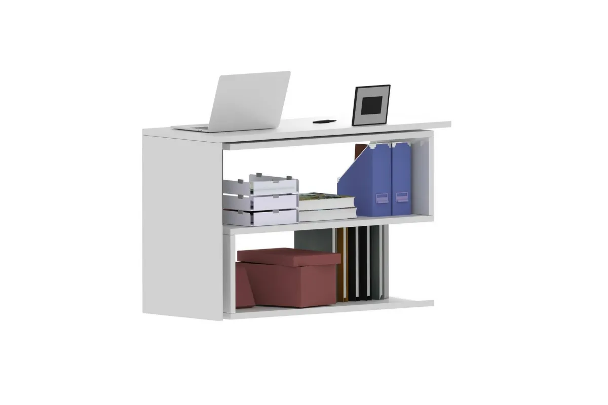 Ufficio|Camera Da Letto > Dmora Scrivania angolare bianca lucida 120x50cm con 2 cassetti - Topazio Bianco Lucido
