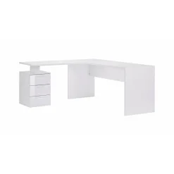 Ufficio|Camera Da Letto > Dmora Scrivania angolare bianca lucida e legno 139x92cm con 1 cassetto - Andor Marrone Rovere, Bianco Lucido